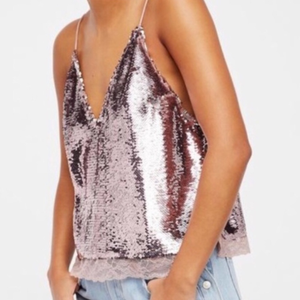 V-Day Free people pink sequin stretch tank top - Picture 2 of 7